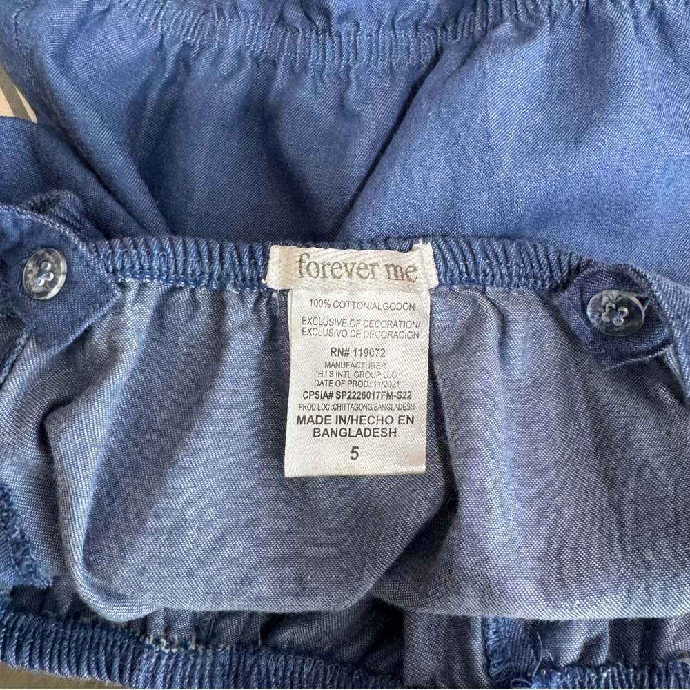 Forever Me  Girls Blue  Chambray Ruffled Top - Picture 4 of 5